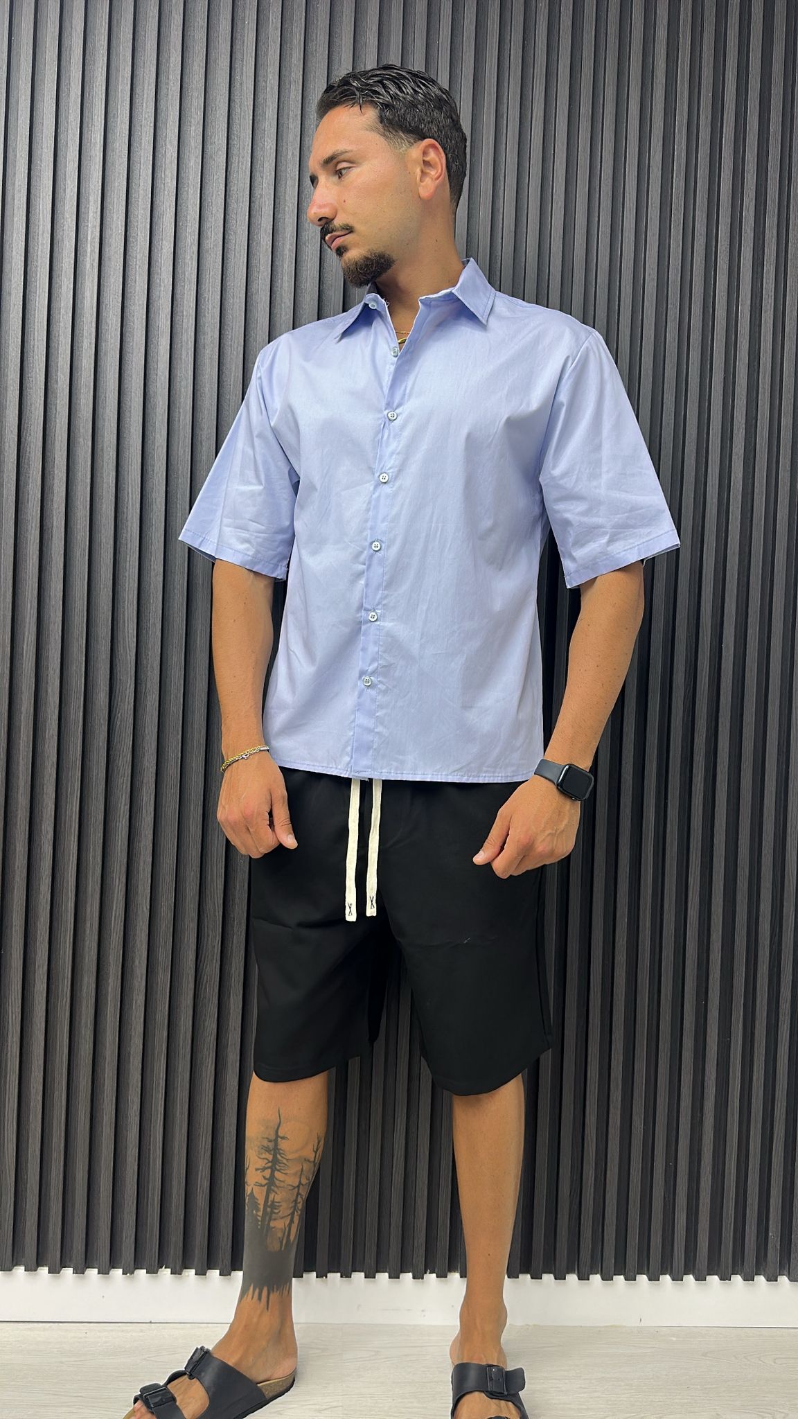 CAMICIA CROP AZZURRA