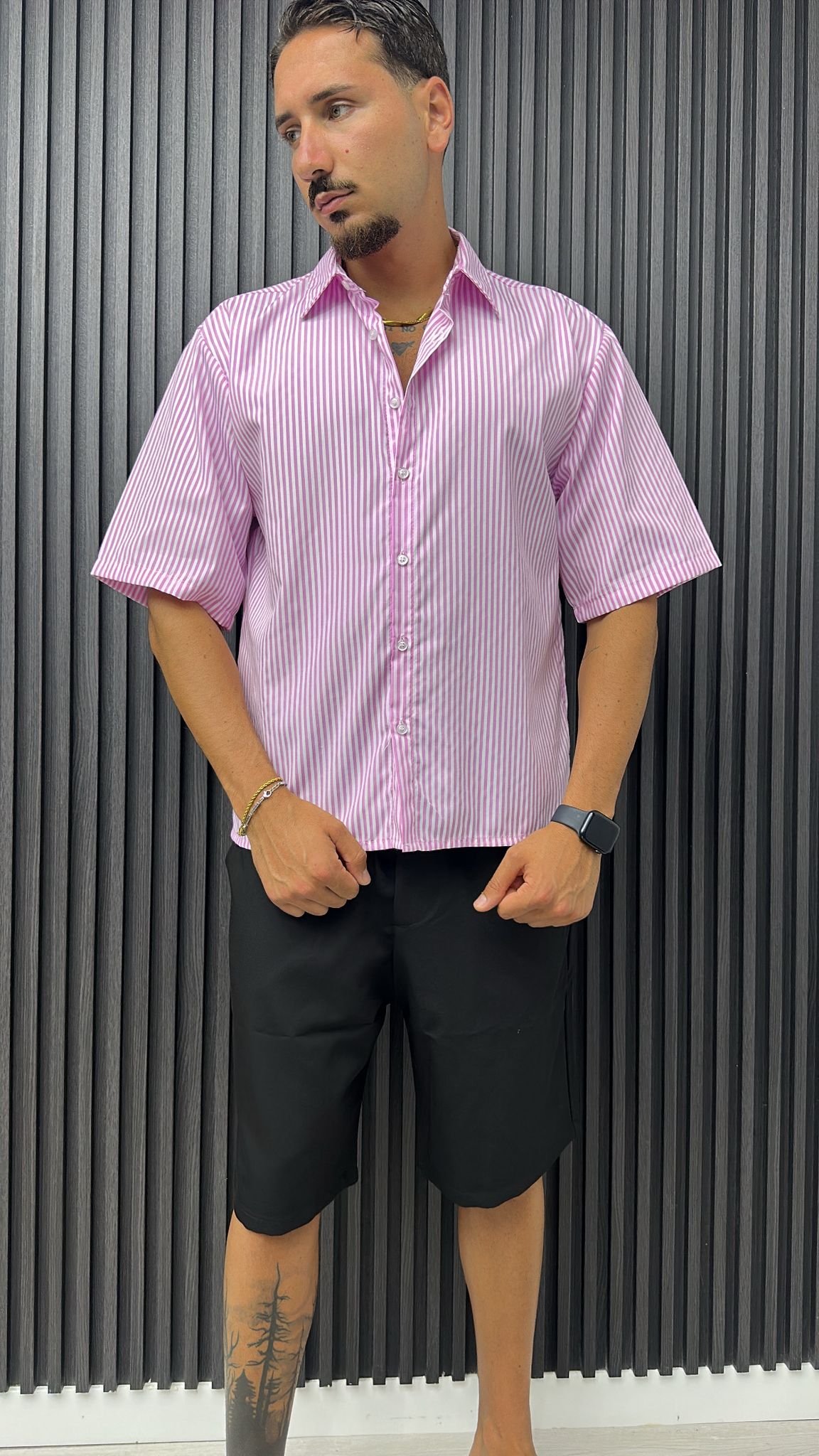 CAMICIA RIGHE ROSA